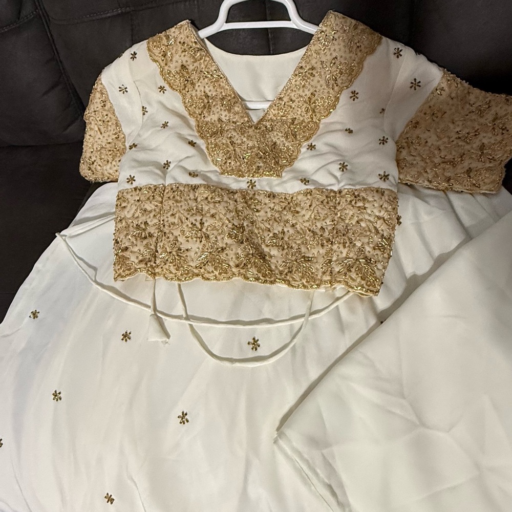 Embroidered Cream and Gold Traditional Dress ( Choli with dupatta)